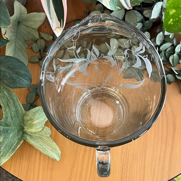 Etched Glass Pitcher Featuring Irises & Hummingbird EUC - Picture 6 of 10